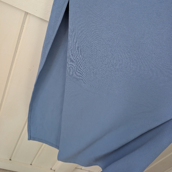 Rusty Ribbed Blue Maxi Dress With Slit - Picture 3 of 11